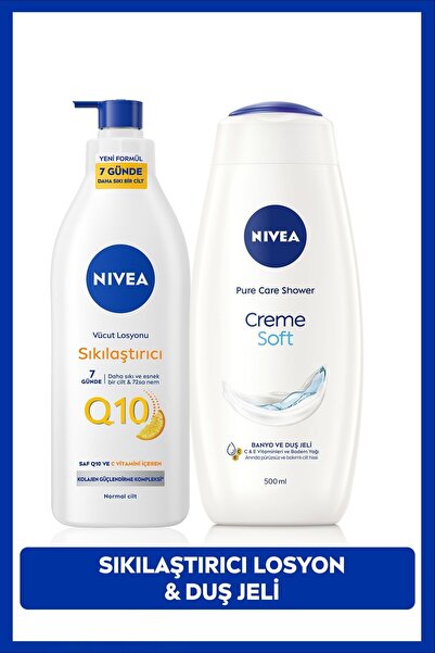 NIVEA Q10 Sıkılaştırıcı Vücut Losyonu 400ml ve Creme Soft Kremsi Dokunuş Duş ...