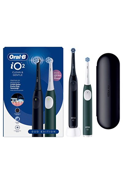 Oral-B iO2 Şarjlı/Elektrikli Diş Fırçası, 2'li Set, Siyah & Orman Yeşili, 2 Fırça Başlığı, Seyahat Kabı