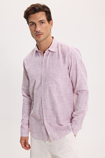 Tudors Erkek Regular Fit Klasik Kesim Oversize %100 Pamuk Keten Doku Bordo Gö...