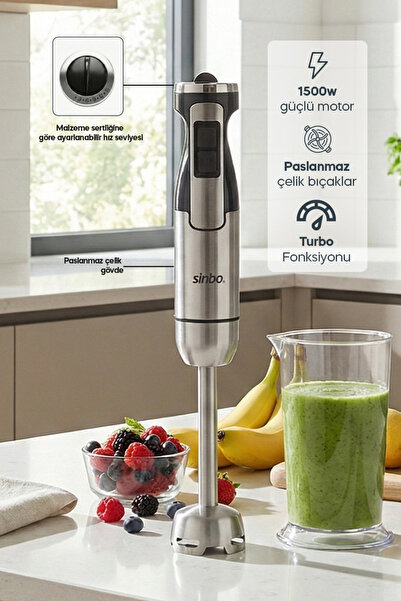 Sinbo SHB-7509 1500W El Blenderi – Paslanmaz Çelik Gövde & Sonsuz Hız Ayarı