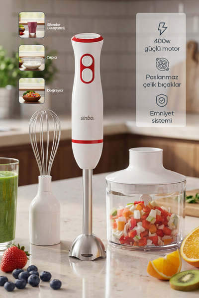 Sinbo Shb 7530 3-in-1 Hand Blender Set, Whisk, 700 ml Chopping Bowl and Steel...