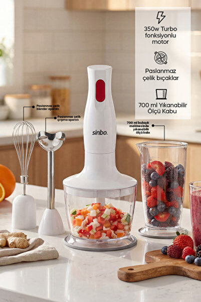 Sinbo SHB-3147 Çok Fonksiyonlu Blender Seti, Doğrayıcı, Çırpıcı, Paslanmaz Çe...