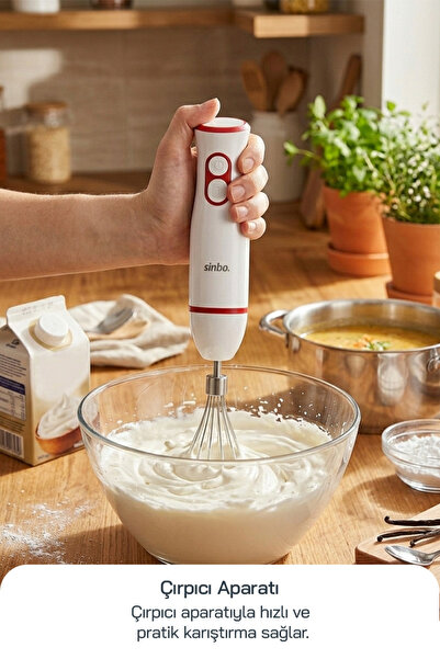 Sinbo SHB 7530 3’ü 1 Arada El Blender Seti, Çırpıcı, 700 ml Doğrayıcı Hazne ve Çelik Blender - Kırmızı