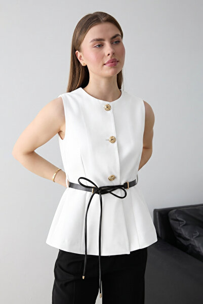 Trendyol Collection White Fitted Belted Vest Twoss26Ye00046