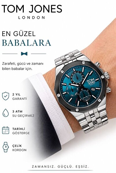 Tom Jones London Men's Watch Silver Color Steel Strap Original 3 Atm Waterpro...