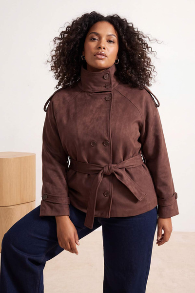 Trendyol Kollektion Brauner Oversize-Trenchcoat in Übergröße TWOAW27BM00004