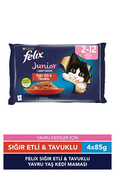 FELIX Sığır Etli ve Tavuklu Yavru Yaş Kedi Maması 4 x 85 g