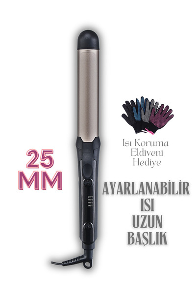 Shibowavy 25mm Seramik Kaplama Saç Maşası (Ayarlanabilir Isı , Hediye Eldiven...