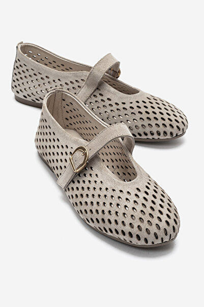 LuviShoes Dámské balerínové boty ARİAN Béžové semišové z pravé kůže