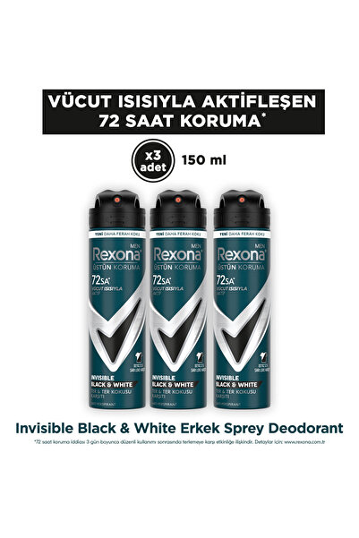 Rexona Men Erkek Sprey Deodorant Invisible Black & White 72 Saat Kesintisiz Ü...