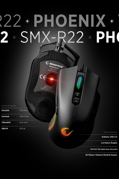 Rampage Smx-r22 Phoenix 7 Tuşlu Rgb 12800 Dpi Oyuncu Mouse Gaming Mouse - Siyah