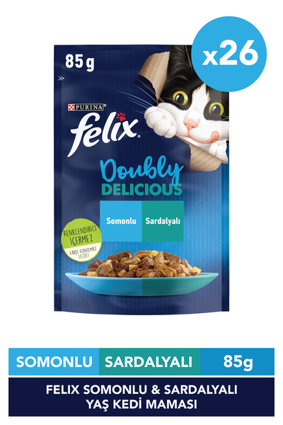 FELIX Çifte Lezzet Somon ve Sardalyalı Yaş Kedi Maması Pouch 85 g x 26 Adet