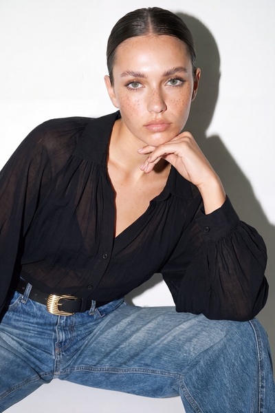Drop by TrendyolMilla Crna Oversize kroj Svila i majica TDRSS26GO00016