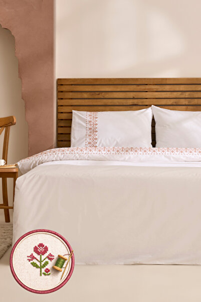 Karaca Home Merletto 100% Cotton Cross-Stitch Embroidered Double Duvet Cover ...