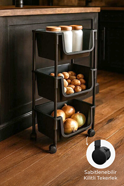 Kitchen Life 3 Katlı Tekerlekli Organizer Raf Oyuncak Dolabı,Mutfak Rafı , Ba...