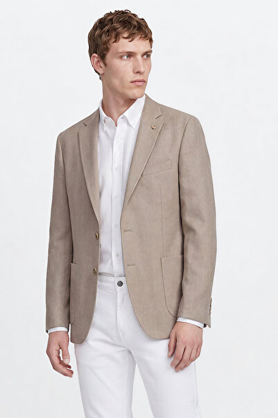 AC&Co / Altınyıldız Classics Erkek Bej Slim Fit Dar Kesim Mono Yaka Torba Cep...