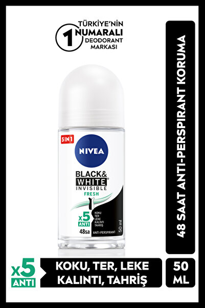 NIVEA Kadın Roll-on Deodorant Black&White Invisible Fresh 50ml, Leke Karşıtı,...