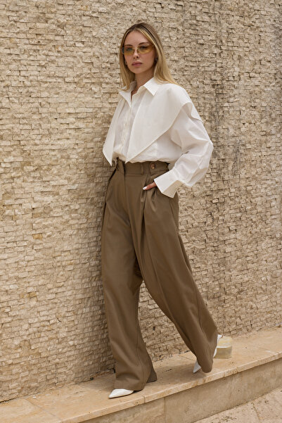 Trendyol Collection Pantaloni largi cu detalii Pili kaki TWOSS26PL00226