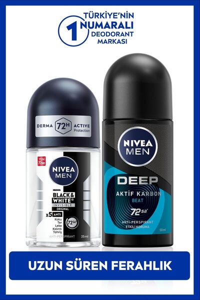NIVEA MEN Erkek Roll-on Deodorant Deep Beat 50ml ve Mini Roll-on Black&White ...