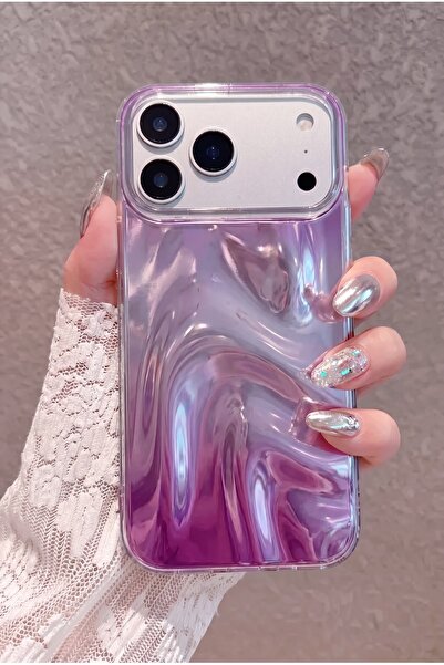 Fibaks iPhone 17 Pro Kılıf Rüya Shine Saten Dokulu Renk Geçişli Hologram Efek...