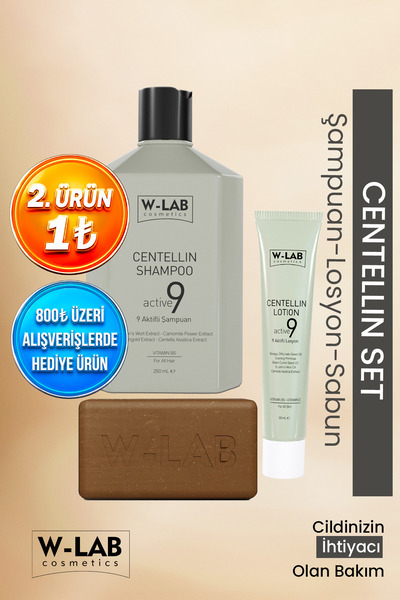 W-Lab Cosmetics Centellin Set Şampuan - Losyon - Sabun / Egzama, Pullanma, Se...