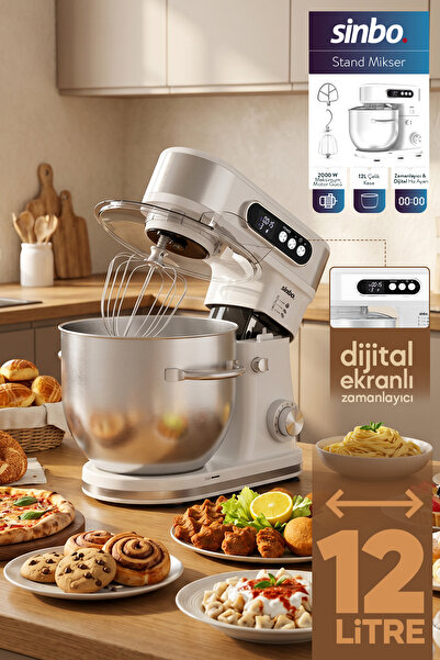 Sinbo SMX-2779 12L Dev Hazneli Dijital Ekranlı Zaman Ayarlı Stand Mikser 2000...