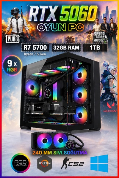 Dmc N315 Windows 11 / Ryzen 7 5700/ 32GB RAM / 1TB / 8GB RtX5060 / Sıvı Soğut...