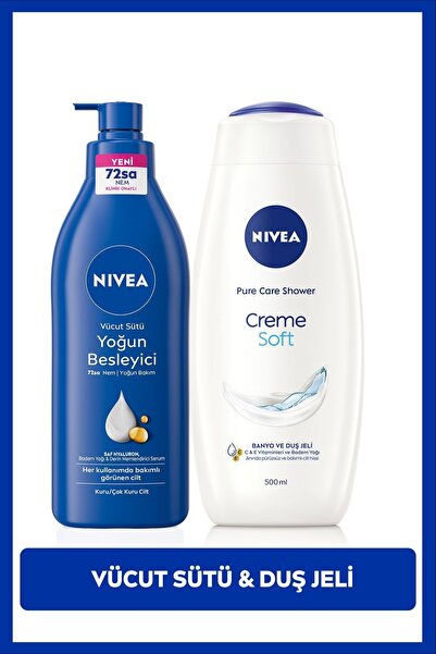 NIVEA Creme Soft Duş Jeli 500ml ve Yoğun Besleyici Nemlendirici Vücut Sütü 40...