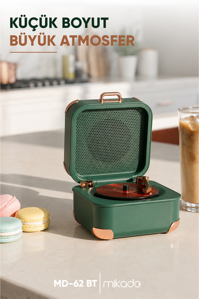 Mikado Bluetooth Hoparlör Retro Nostalgia Tasarım Taşınabilir Müzik Kutusu 5W 1200mAh Yeşil TFKart Destekli