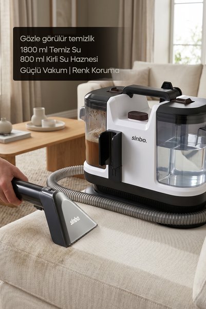 Sinbo SCC-7605 Koltuk ve Halı Yıkama Makinesi 500W Çift Su Hazneli Profesyonel Leke Temizleyici