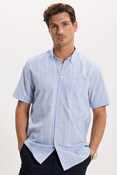 Tudors Erkek Regular Fit Klasik Kesim Oversize %100 Pamuk Keten Doku Tek Cepl...