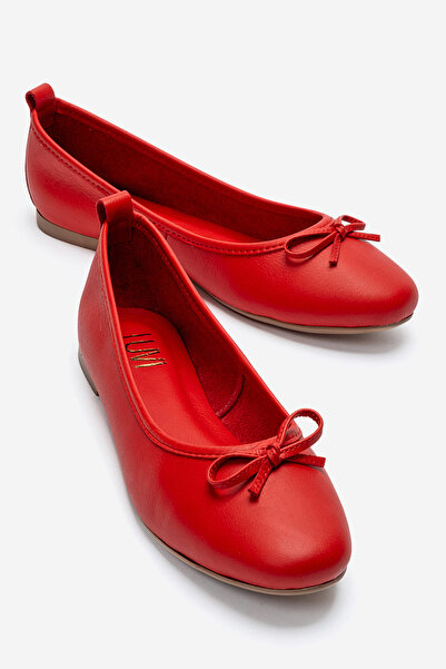 LuviShoes 01 Pantofi de balerină pentru femei din piele naturală roșie
