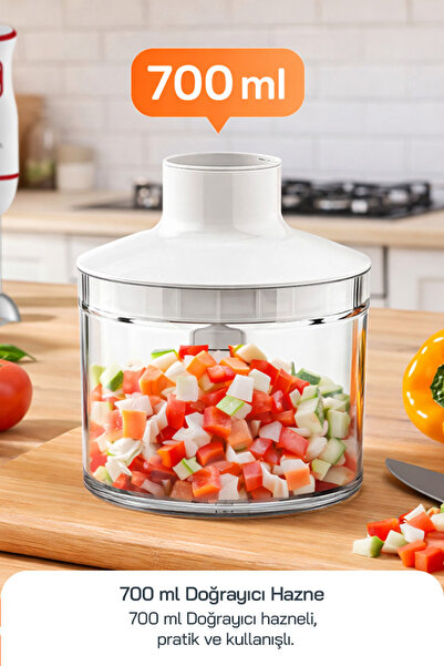 Sinbo SHB 7530 3’ü 1 Arada El Blender Seti, Çırpıcı, 700 ml Doğrayıcı Hazne ve Çelik Blender - Kırmızı