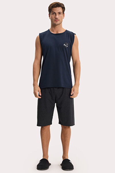 Tudors Men's Standard Fit Regular Cut Sleeveless Cotton Navy Blue T-Shirt Dar...