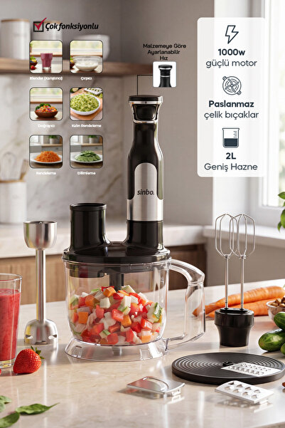 Sinbo SHB-7534 Blender Seti | Çelik Blender, Çırpıcı, Doğrayıcı, Rende ve Dil...