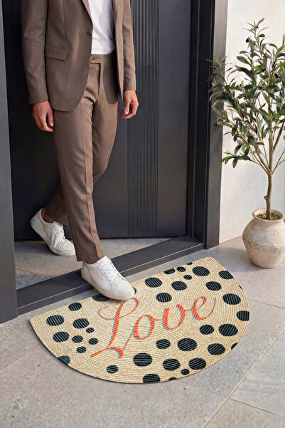 Cool Halı Passy Jüt Görünümlü Kapı Önü Paspası Love Yazılı Dekoratif Yarım Ay...