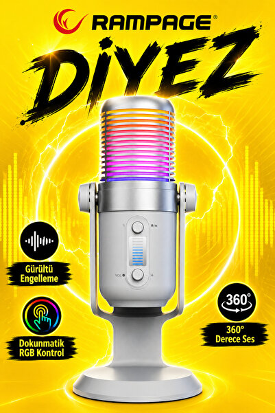 Rampage Diyez White Rgb Sound Indicator Microphone Gamer Microphone Streamer ...