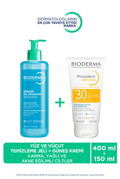Bioderma Sebium Akne Eğilimli Ciltler Yüz Temizleme Jeli 400ml & Photoderm AK...