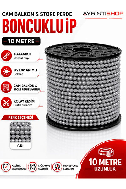 Genel Markalar Cam Balkon Stor Perde Plastik Boncuklu İp Zincir 10 Metre Gri ...