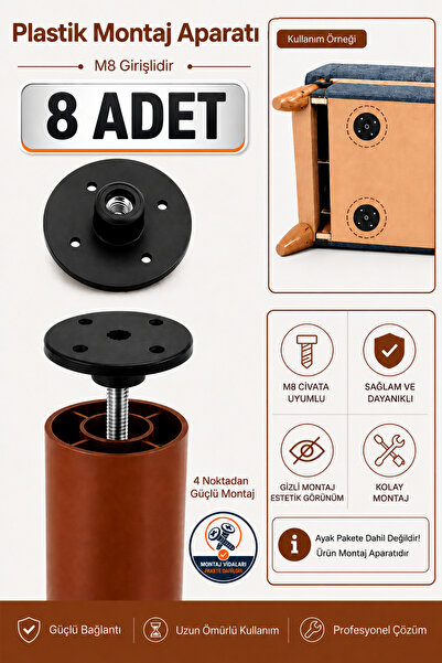 8PCS Furniture Sofa Base Seat Coffee Table Mounting Feet M8 Bolt Plastic Connection Apparatus Foot Base