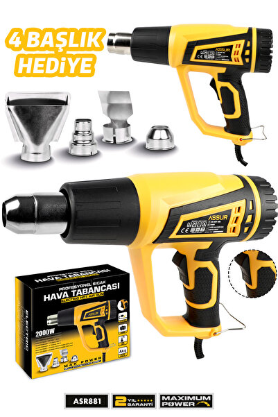 ASSUR 2000 Watt 2 Kademeli 4 Başlıklı Sıcak Hava Tabancası