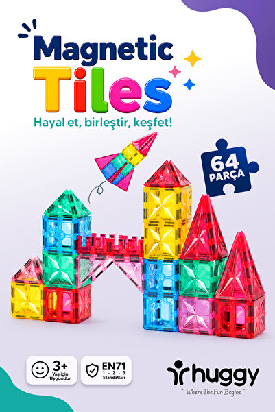 Huggy Manyetik Puzzle 64 Parça Yapı Blokları