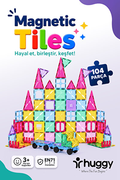 Huggy Manyetik Puzzle 104 Parça Yapı Blokları + 2 Araba