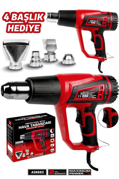 ASSUR 2000 Watt 2 Kademeli 4 Başlıklı Sıcak Hava Tabancası