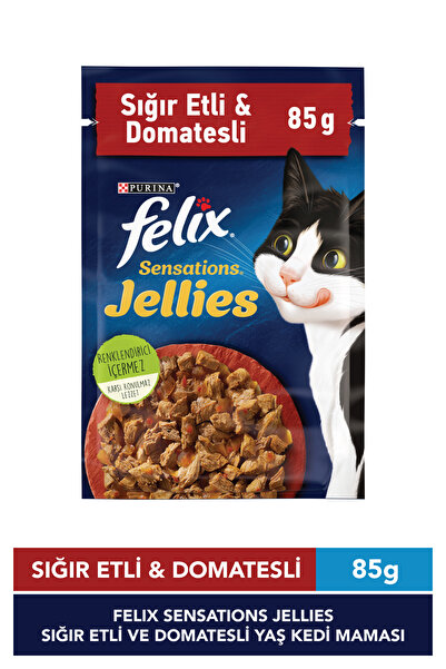 FELIX Sensations Jellies Sığır Etli ve Domatesli Yaş Kedi Maması 85g