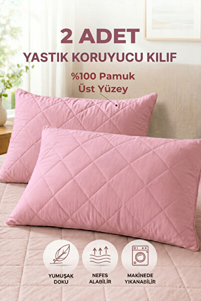 Formeya Premium 2 Adet %100 Pamuk Kapitone Yastık Koruyucu Kılıfı-Fermuarlı Y...