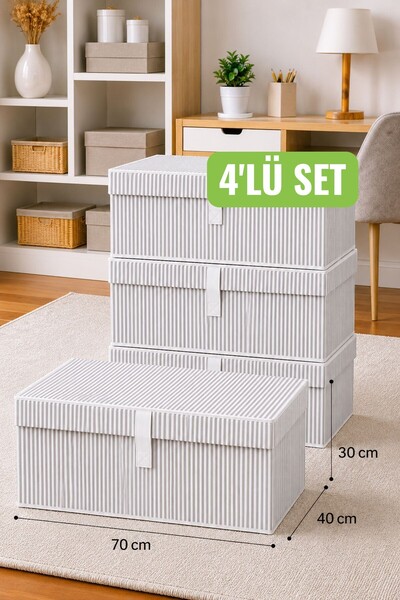Helen's Home 4’Lü Set Büyük Boy Kapaklı Kutu Hurç 70x40x30 Saklama Kutusu Yor...