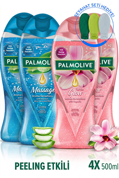 Palmolive 500 Ml 4'lü Peeling Etkili Duş Jeli Seti + Seyahat Kiti Hediye