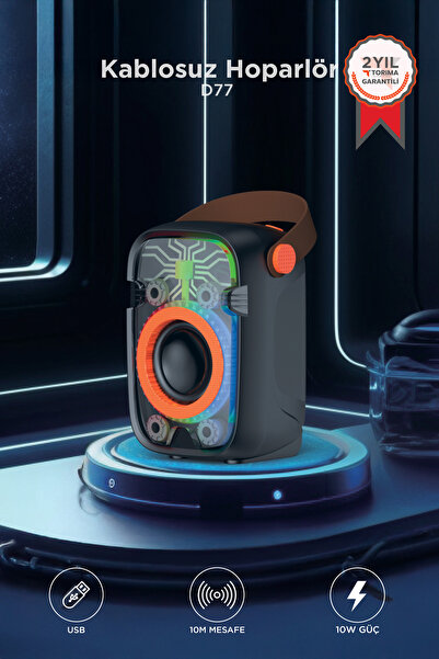 Torima Bluetooth Hoparlör Rgb Işıklı 10W Kablosuz Speaker D77 Siyah