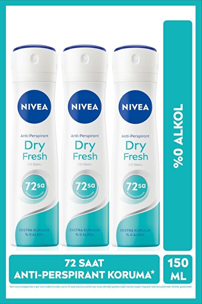 NIVEA Kadın Sprey Deodorant Dry Fresh 150ml, 72 Saat Terleme Karşıtı, Alkolsü...